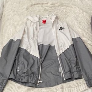 Grey and White Nike Windbreaker